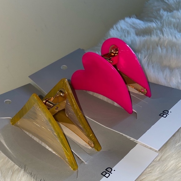 BP Jumbo Geometric Hair Clip Set Neon Pink & Yellow - Picture 3 of 15